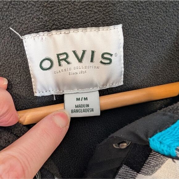 Orvis Black and White Plaid Flannel-Lined Shacket Shirt Size M - Picture 3 of 9